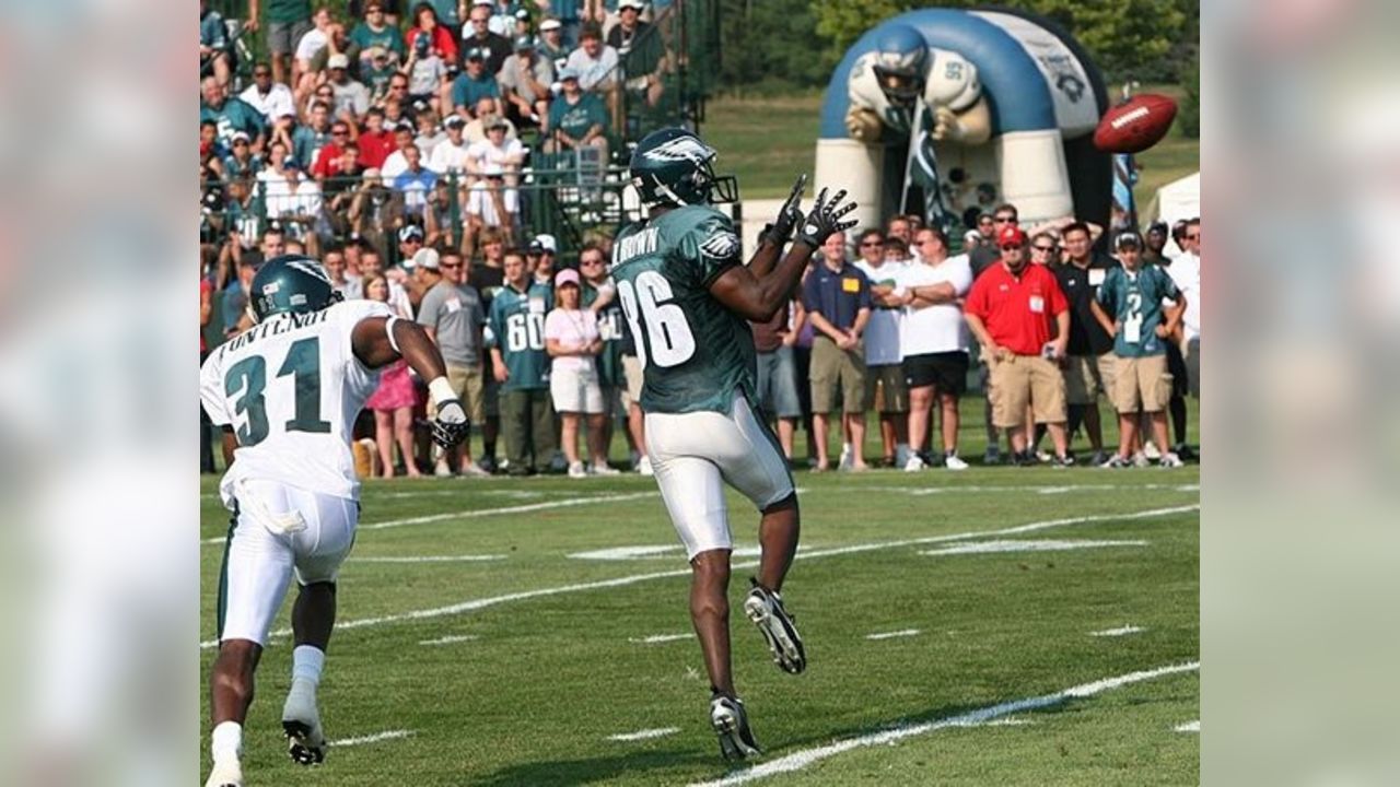 The Eagle wide receiver Donte Stallworth is all smiles as he comes