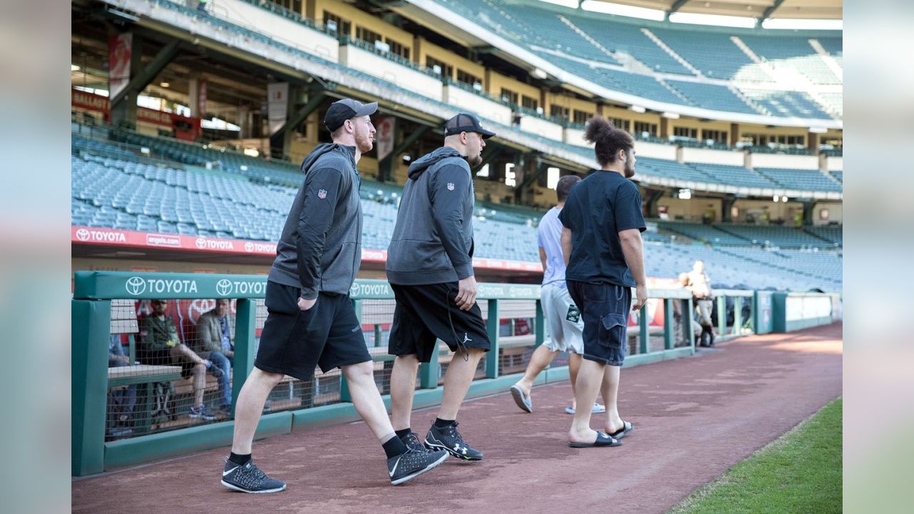 The Eagles are practicing on the Angels' field this week