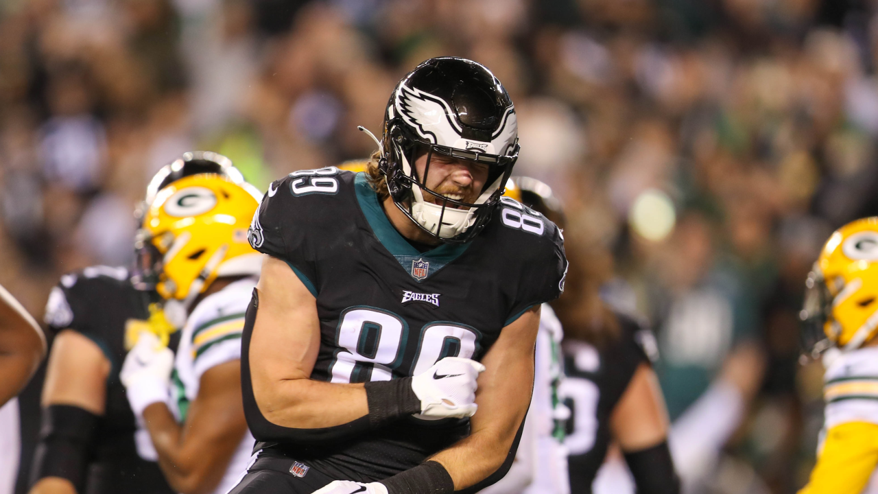 Philadelphia Eagles punter Arryn Siposs (8) and Philadelphia Eagles long  snapper Rick Lovato (45) wear Crucial Catch hats before an NFL football  game against the Arizona Cardinals, Sunday, Oct. 9, 2022, in