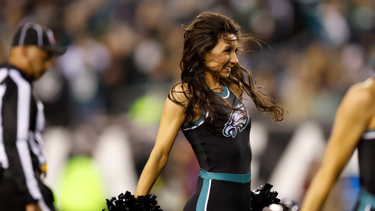 PHILADELPHIA, PA - NOVEMBER 27: General view of Philadelphia Eagles  cheerleaders during the National Football League game between the Green Bay  Packers and Philadelphia Eagles on November 27, 2022 at Lincoln Financial