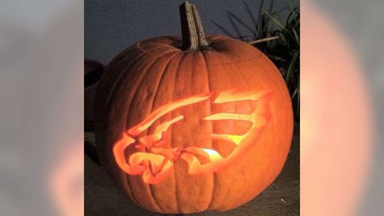 Carved Eagles pumpkin at The Glow event at The Mann Center : r/eagles