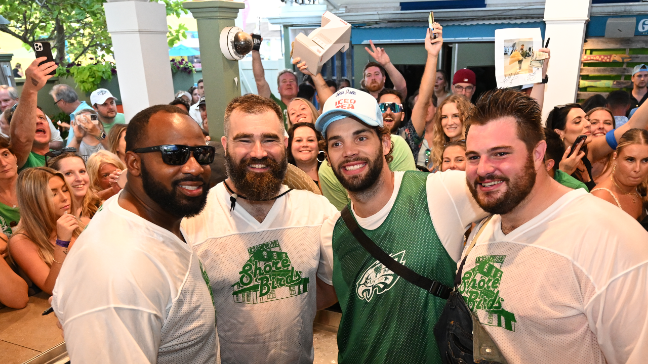 Jason Kelce celebrity bartending at shore for Eagles Autism Challenge