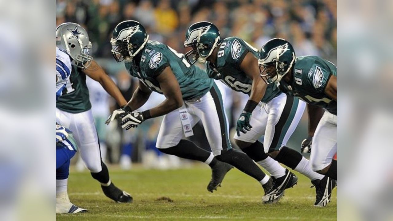 Philadelphia Eagles running back LeSean McCoy is greeted by wide receiver  teammate DeSean Jackson as they celebrate his third quarter touchdown and  his third game touchdown at Lincoln Financial Field December 18