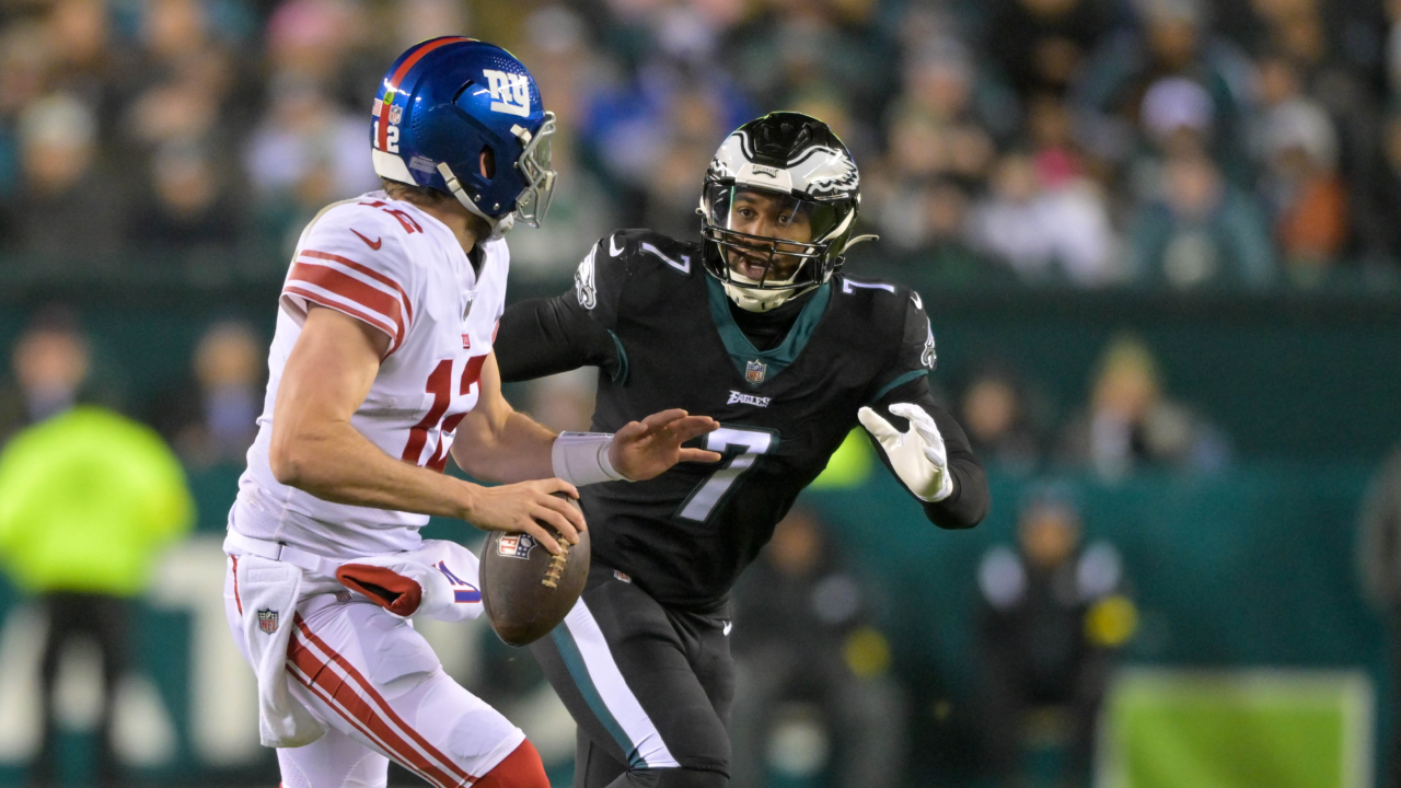 Jalen Hurts Philadelphia Eagles Game-Used White Pants vs. New York Giants  on January 21, 2023