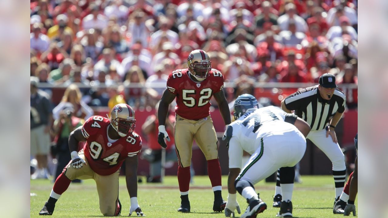 San Francisco 49ers inside linebacker Patrick Willis (52) is introduced  during the San Francisco 49ers home opener against the Green Bay Packers at  Candlestick Park in San Francisco, California, on Sunday, September