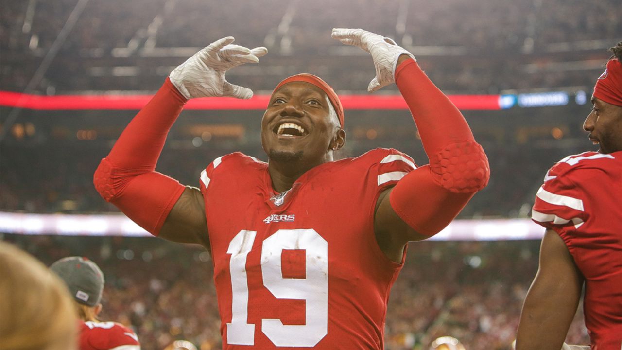 Wide receiver Deebo Samuel of the San Francisco 49ers gestures a