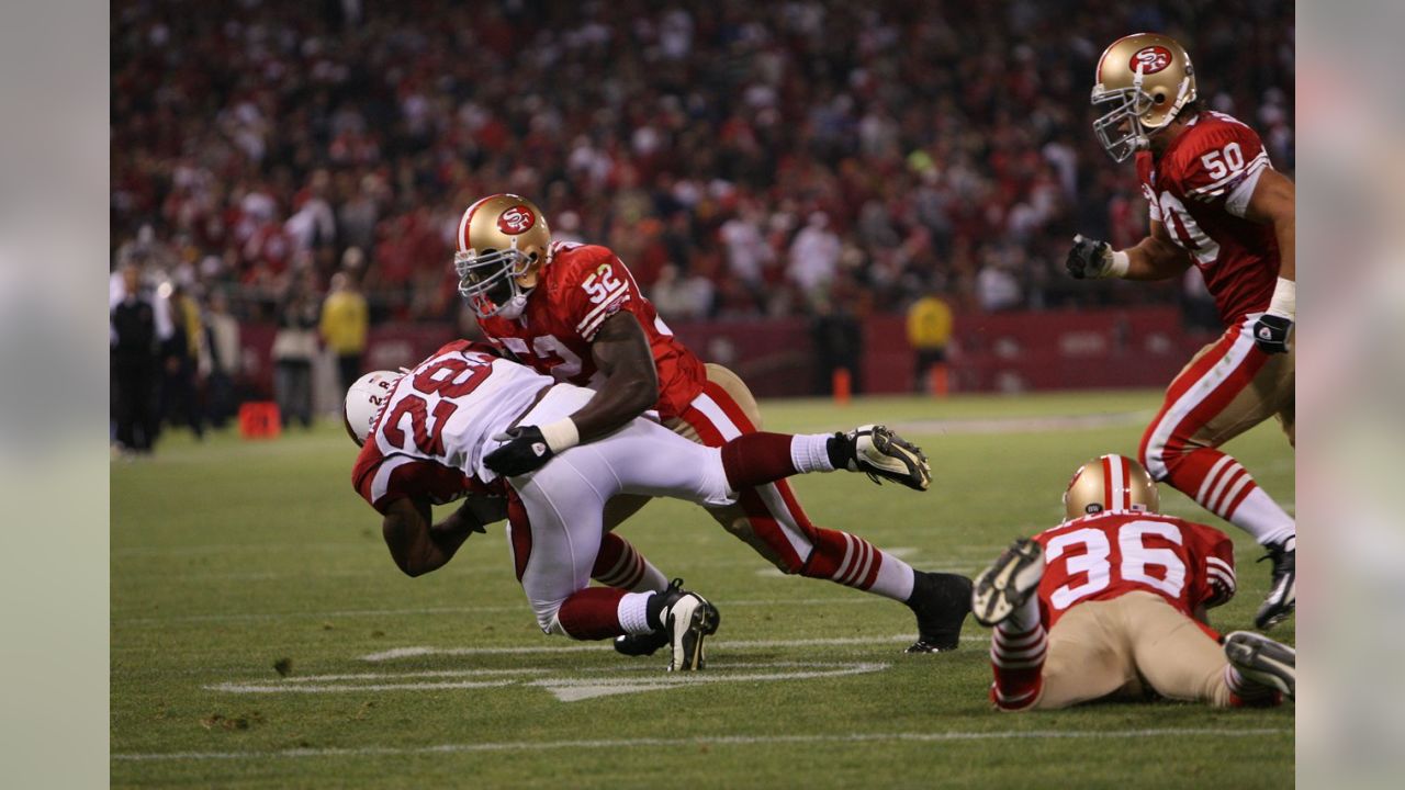 San Francisco 49ers inside linebacker Patrick Willis (52) is introduced  during the San Francisco 49ers home opener against the Green Bay Packers at  Candlestick Park in San Francisco, California, on Sunday, September