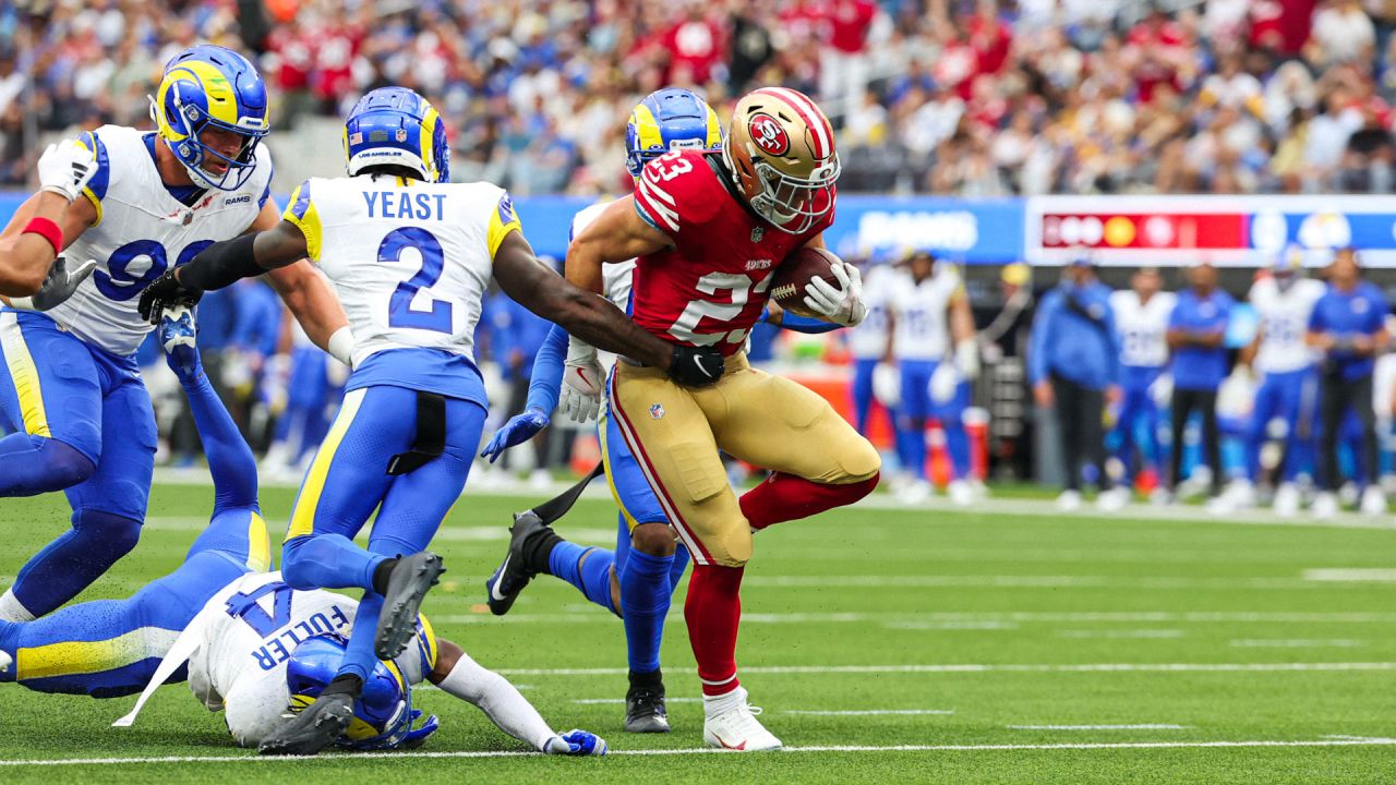 Christian McCaffrey racks up 152 total yards and a TD in the 49ers' 30-23  victory over the Rams