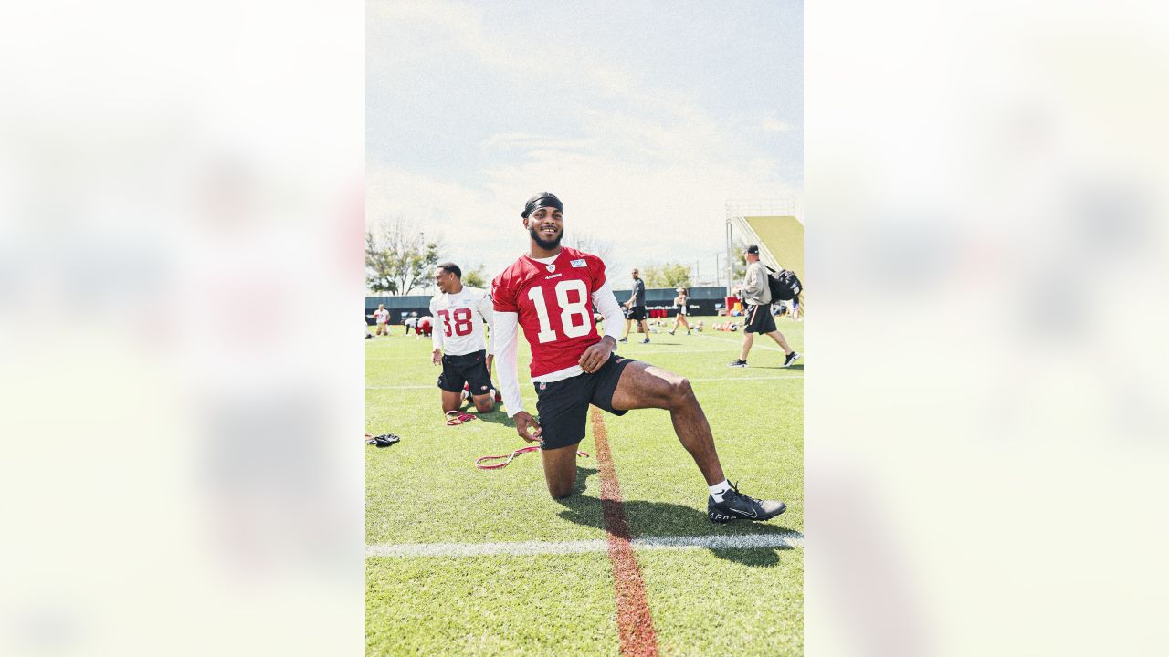 San Francisco 49ers' Taysir Mack runs a drill at the NFL team's