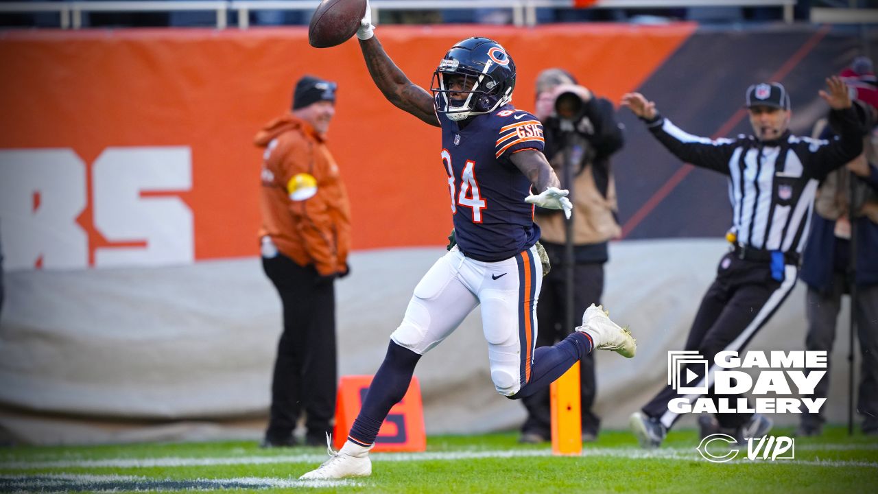 November 21, 2021: Chicago, Illinois, U.S. - Bears #36 DeAndre  Houston-Carson tackles Ravens #89 Mark Andrews during the NFL Game between  the Baltimore Ravens and Chicago Bears at Soldier Field in Chicago