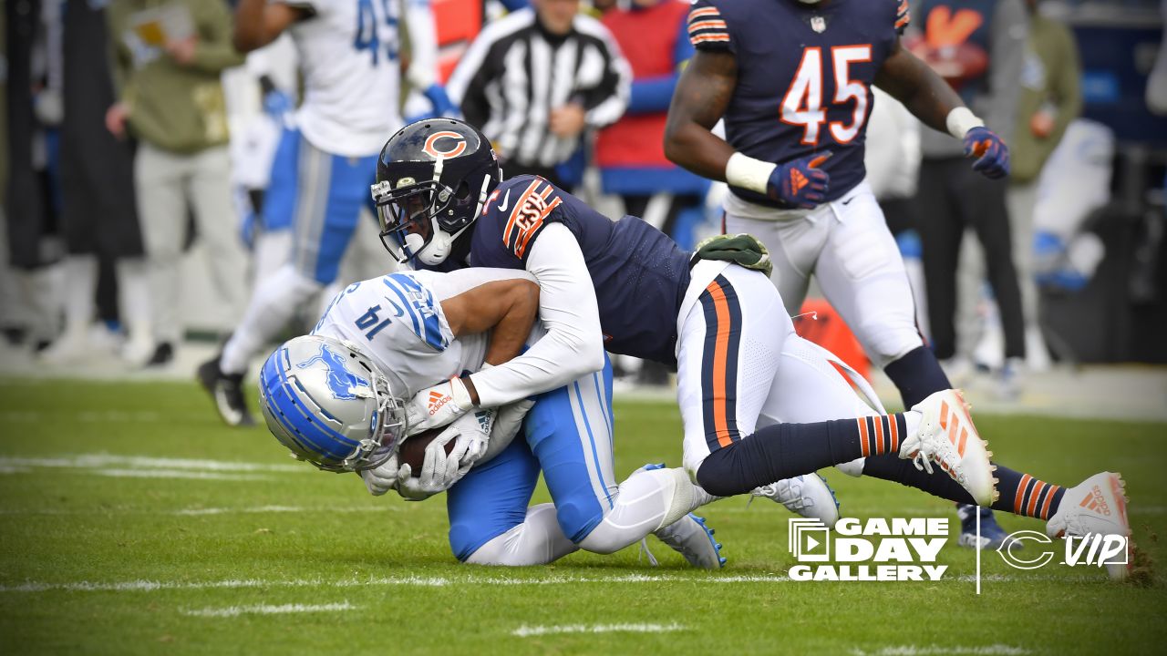 Chicago, Illinois, USA. 03rd Oct, 2021. - Bears #98 Bilal Nichols runs with  the ball during the NFL Game between the Detroit Lions and Chicago Bears at  Soldier Field in Chicago, IL.