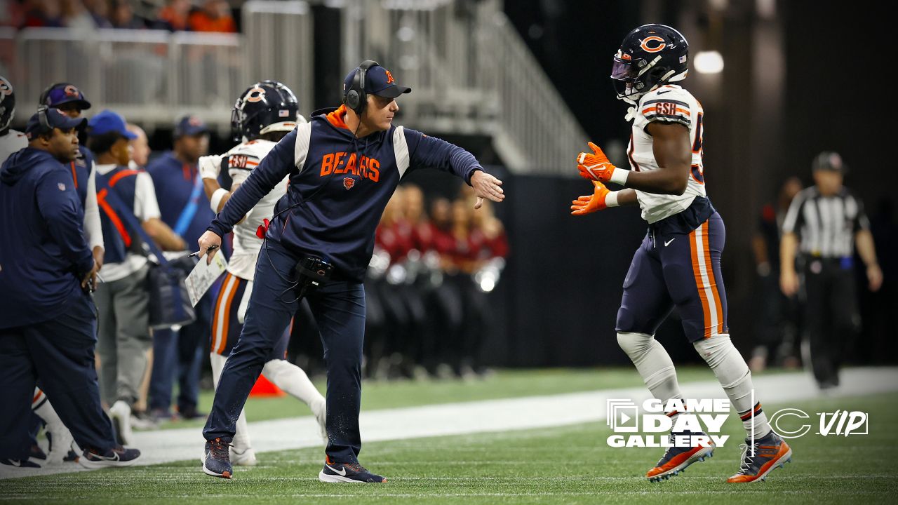 ATLANTA, GA – NOVEMBER 20: Referee Tra Blake (33) watches a replay during  the NFL game between the Chicago Bears and the Atlanta Falcons on November  20th, 2022 at Mercedes-Benz Stadium in