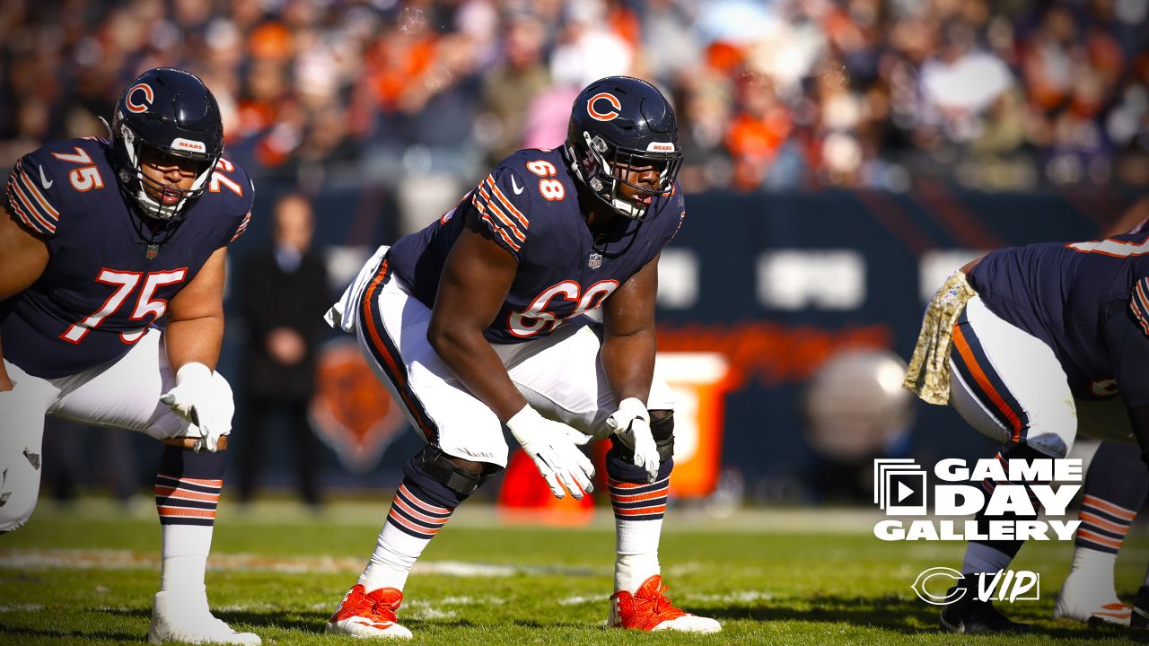 November 21, 2021: Chicago, Illinois, U.S. - Bears #36 DeAndre  Houston-Carson tackles Ravens #89 Mark Andrews during the NFL Game between  the Baltimore Ravens and Chicago Bears at Soldier Field in Chicago