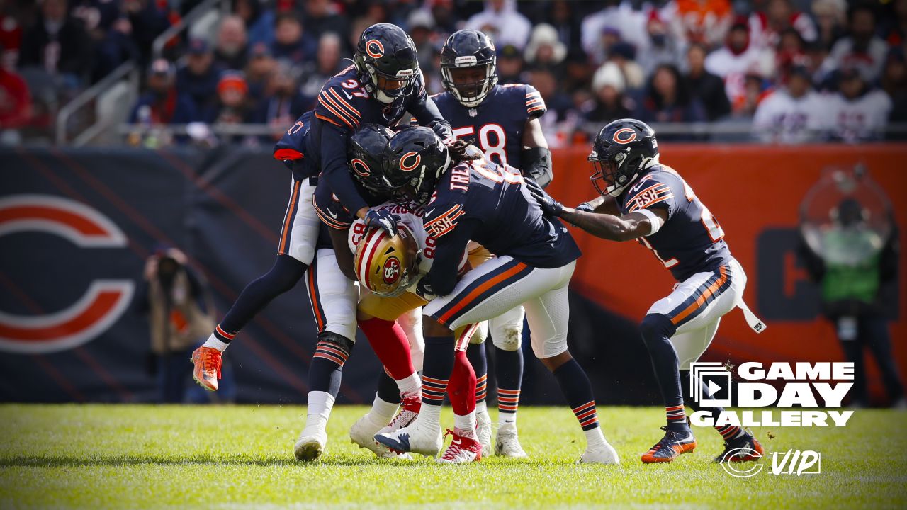 Chicago Bears quarterback Justin Fields, left, celebrates with wide  receiver Ihmir Smith-Marsette after the Bears defeated the San Francisco  49ers 19-10 in an NFL football game Sunday, Sept. 11, 2022, in Chicago. (