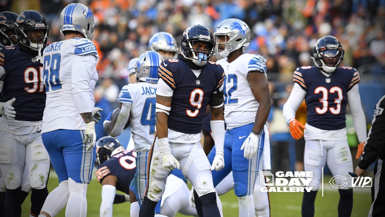 Chicago, Illinois, USA. 03rd Oct, 2021. - Bears #98 Bilal Nichols runs with  the ball during the NFL Game between the Detroit Lions and Chicago Bears at  Soldier Field in Chicago, IL.