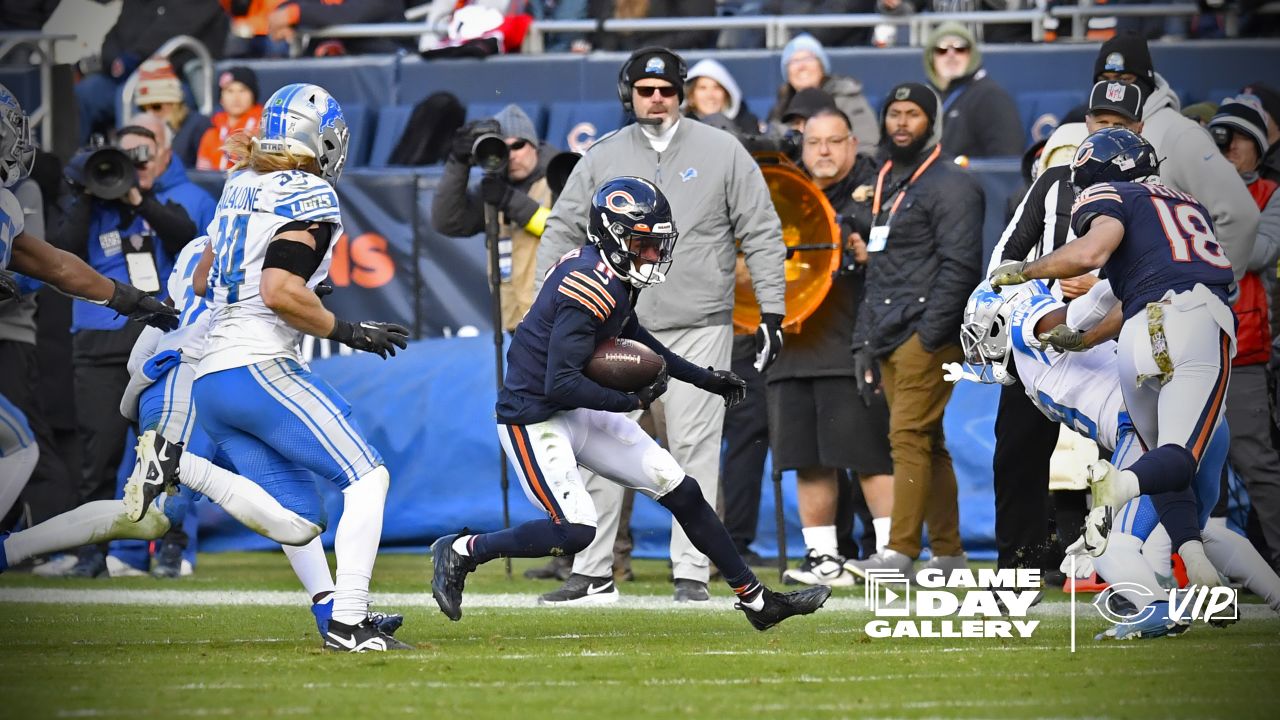 Chicago, Illinois, USA. 03rd Oct, 2021. - Bears #32 David Montgomery  (right) celebrates his touchdown with teammate #81 J.P. Holtz during the  NFL Game between the Detroit Lions and Chicago Bears at