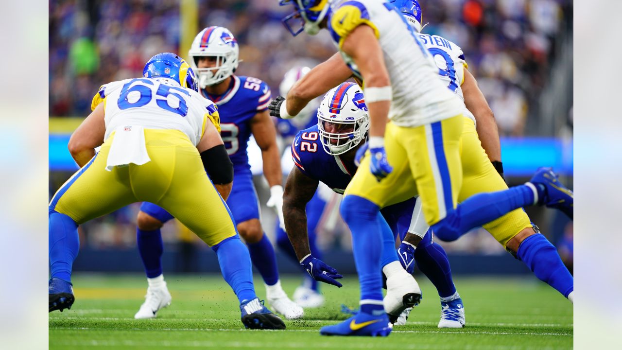 Buffalo Bills defensive tackle Ed Oliver (91) celebrates his tackle with Buffalo  Bills defensiv …