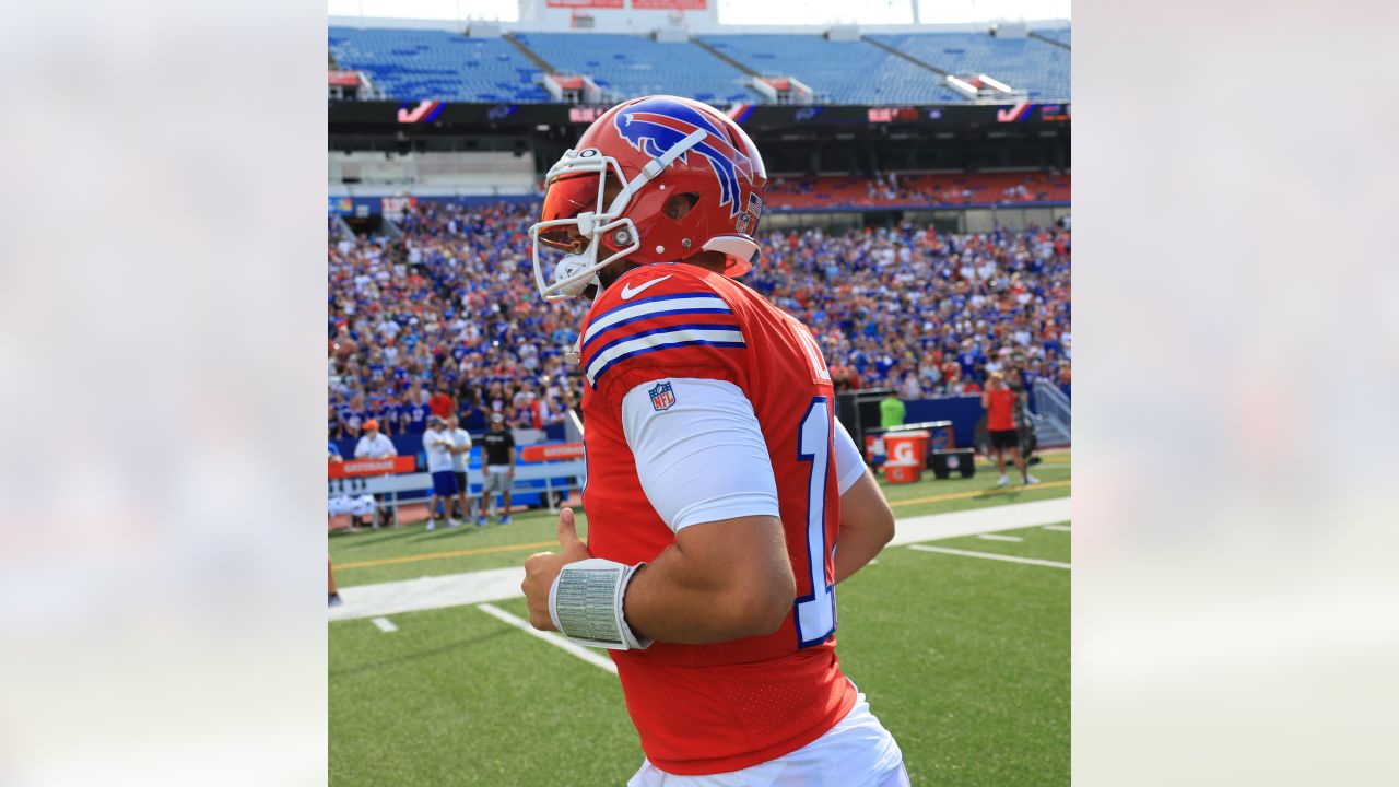 Josh Allen teased fans with a red Bills helmet at Highmark Stadium