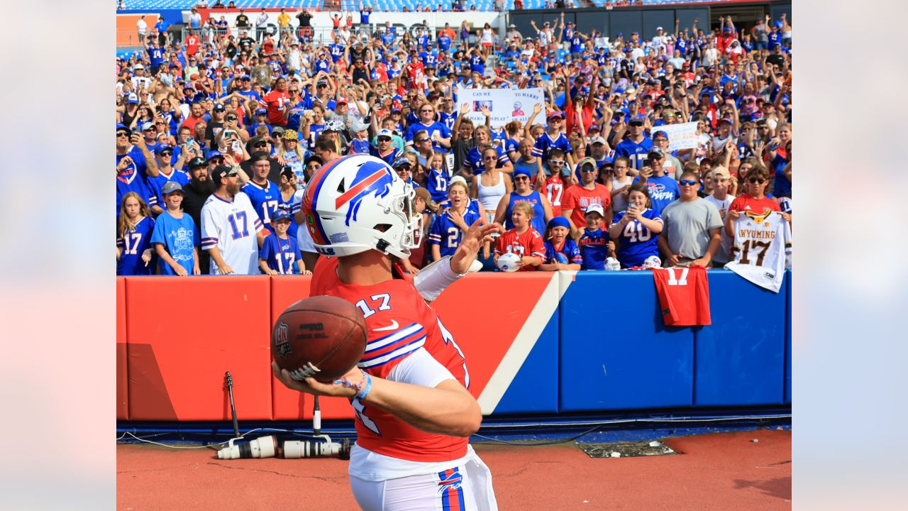 Josh Allen teased fans with a red Bills helmet at Highmark Stadium