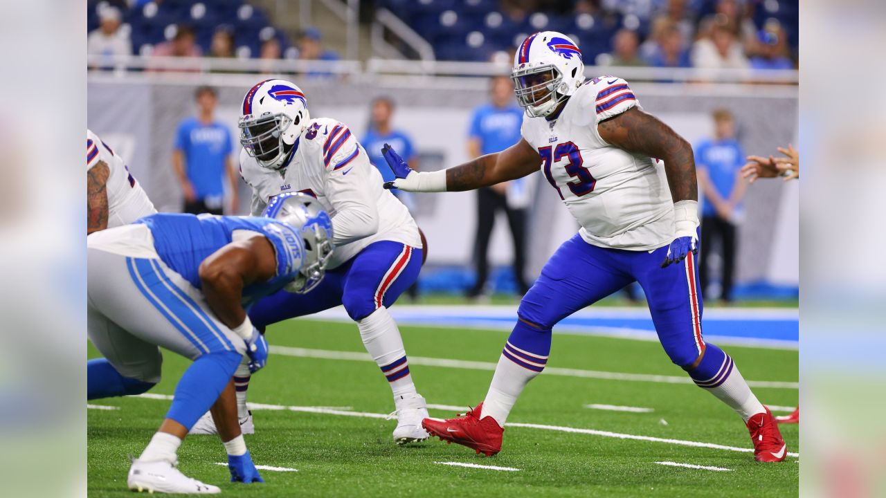 Buffalo Bills linebacker Vosean Joseph (50) playsagainst the Detroit Lions  in the second half of an NFL preseason football game in Detroit, Friday,  Aug. 23, 2019. (AP Photo/Duane Burleson Stock Photo - Alamy