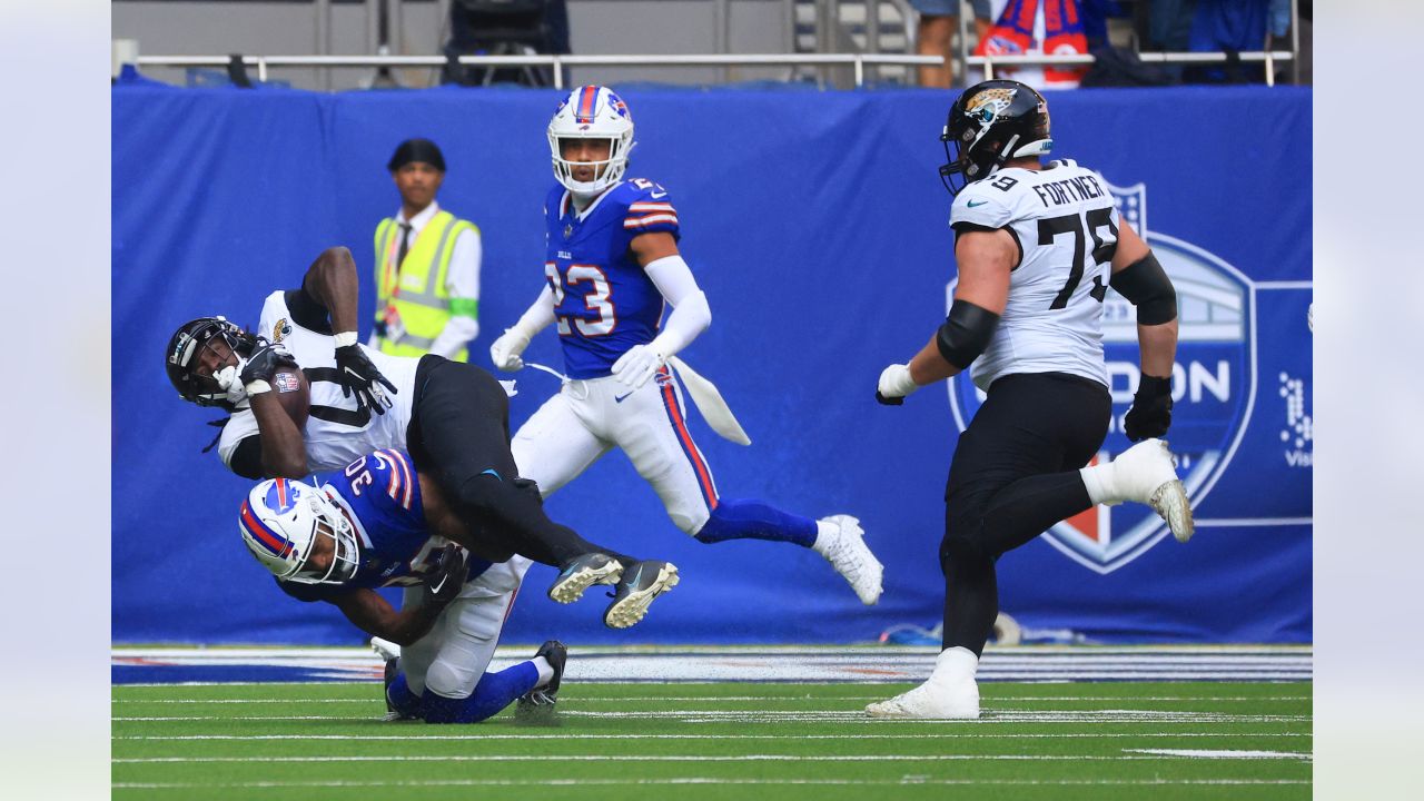 Buffalo Bills defensive tackle DaQuan Jones (92) reacts during the second  half of an NFL football