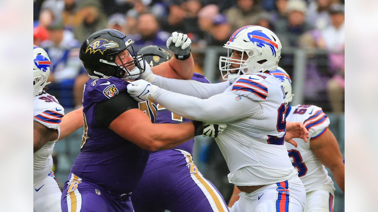 BALTIMORE, MD - OCTOBER 02: Bills cornerback Taron Johnson (7) smiles  during the Buffalo Bills versus Baltimore Ravens NFL game at M&T Bank  Stadium on October 2, 2022 in Baltimore, MD. (Photo