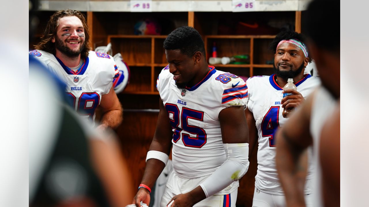 Buffalo Bills linebacker Von Miller works on his thigh during the second  half of an NFL football game against the Kansas City Chiefs, Sunday, Oct. 16,  2022 in Kansas City, Mo. (AP