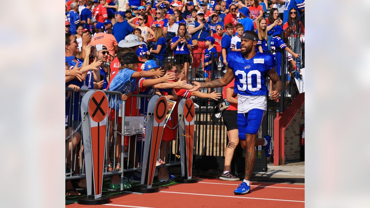 Buffalo Bills guard Nick Broeker (67) looks on from the sidelines during  the second half of an NFL preseason football game against the Chicago  Bears, Saturday, Aug. 26, 2023, in Chicago. (AP