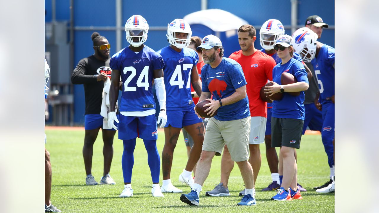 Buffalo Bills cornerback Christian Benford (47) looks for the ball as he  runs a drill during the NFL football team's rookie minicamp in Orchard  Park, N.Y., Friday May 13, 2022. (AP/ Photo