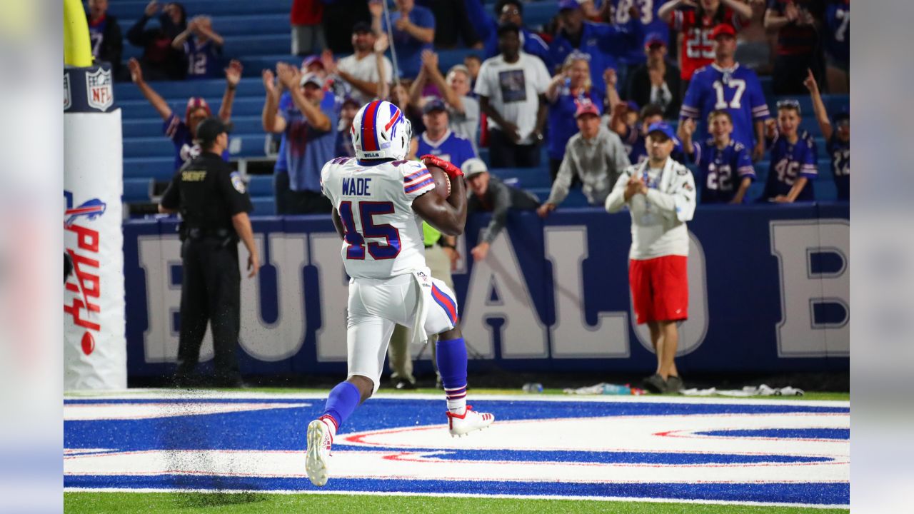 Buffalo Bills' Shaq Lawson, left, greets Denver Broncos' DeShawn Williams  during the first half of a preseason NFL football game, Saturday, Aug. 20,  2022, in Orchard Park, N.Y. (AP Photo/Jeffrey T. Barnes