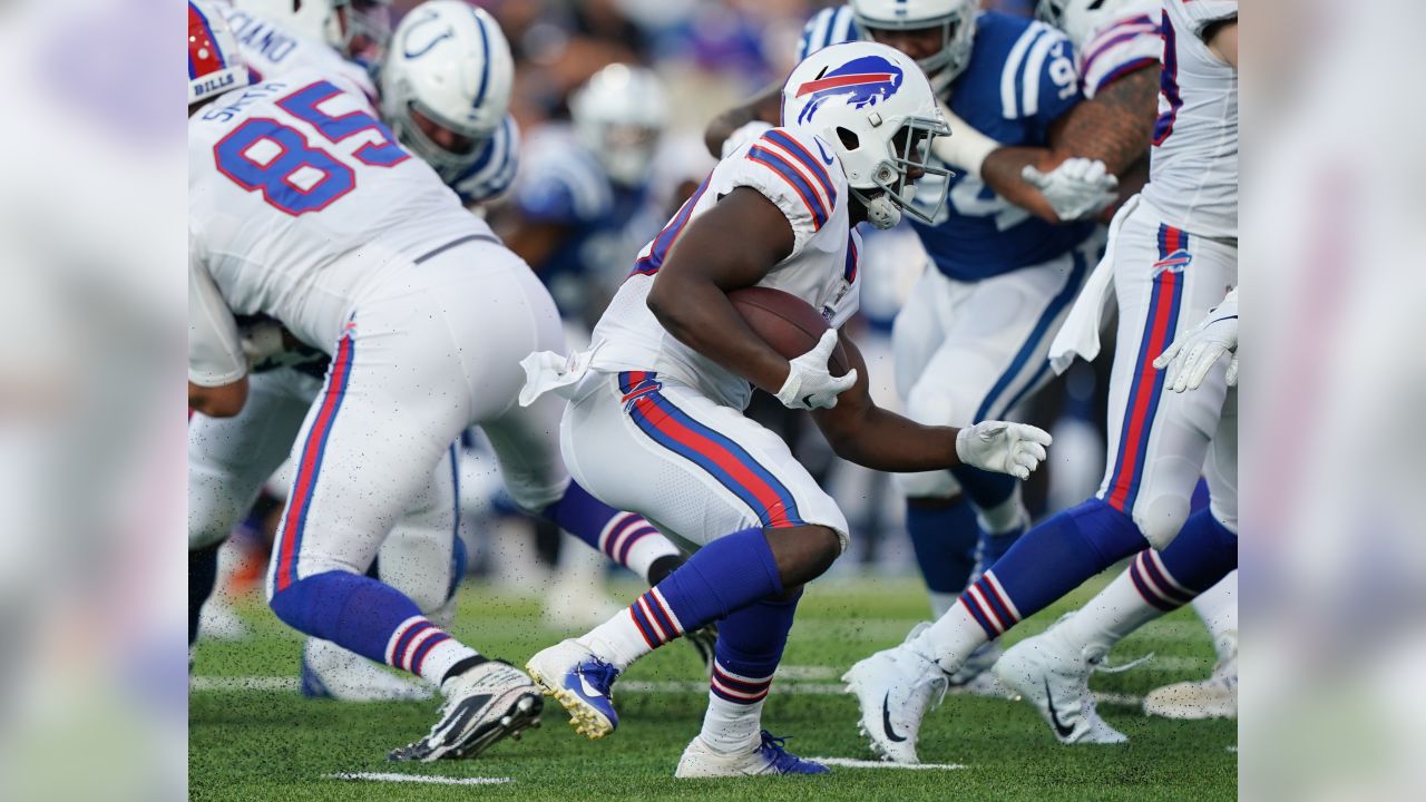 Indianapolis Colts running back D'vonte Price runs on the field during the  second half of a preseason NFL football game against the Buffalo Bills in  Orchard Park, N.Y., Saturday, Aug. 13, 2022. (