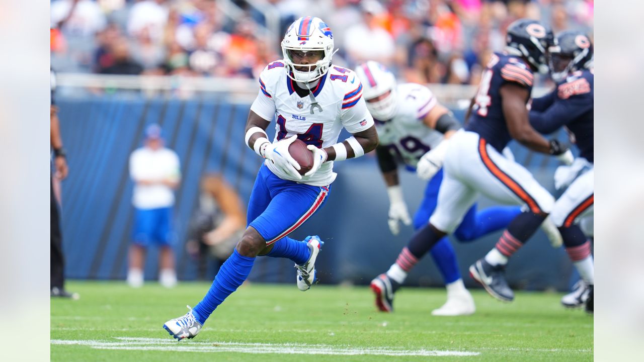 CHICAGO, IL - AUGUST 21: A detail view of a Buffalo Bills helmet is seen on  a cooler during a preseason game between the Chicago Bears and the Buffalo  Bills on August