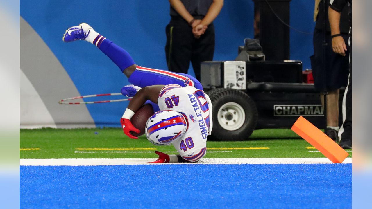 Buffalo Bills defensive back Denzel Rice (37) against the Detroit Lions  during an NFL preseason football game in Detroit, Friday, Aug. 23, 2019.  (AP Photo/Rick Osentoski Stock Photo - Alamy