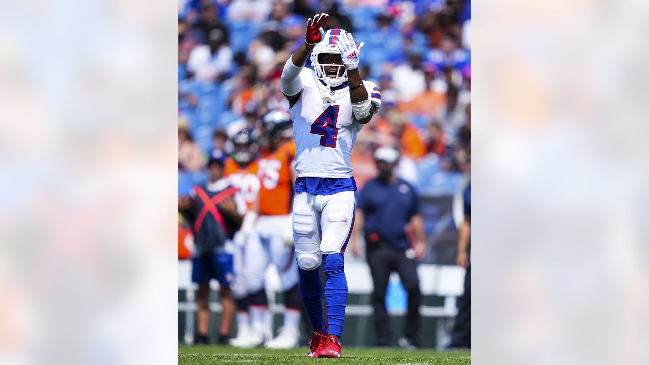 Buffalo Bills cornerback Christian Benford runs on the field during the  first half of a preseason NFL football game against the Denver Broncos in  Orchard Park, N.Y., Saturday, Aug. 20, 2022. (AP