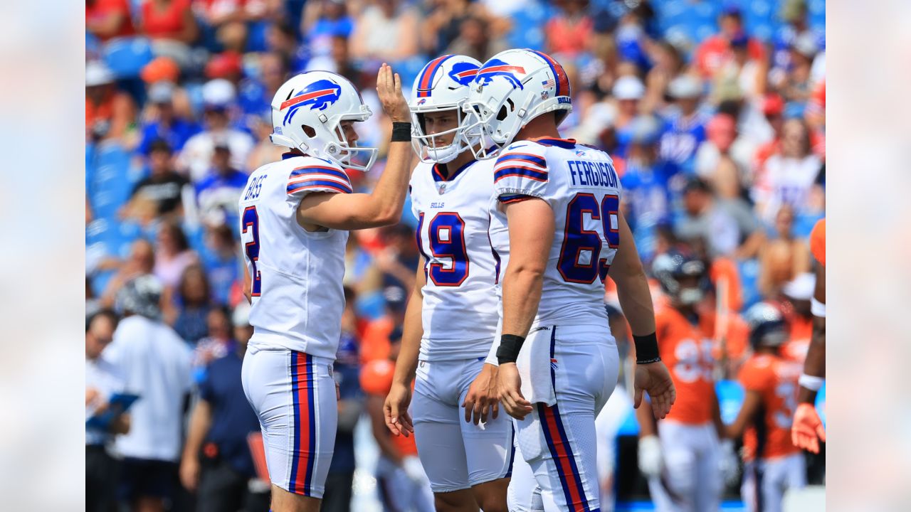 Buffalo Bills punter Matt Araiza warms up before a preseason NFL