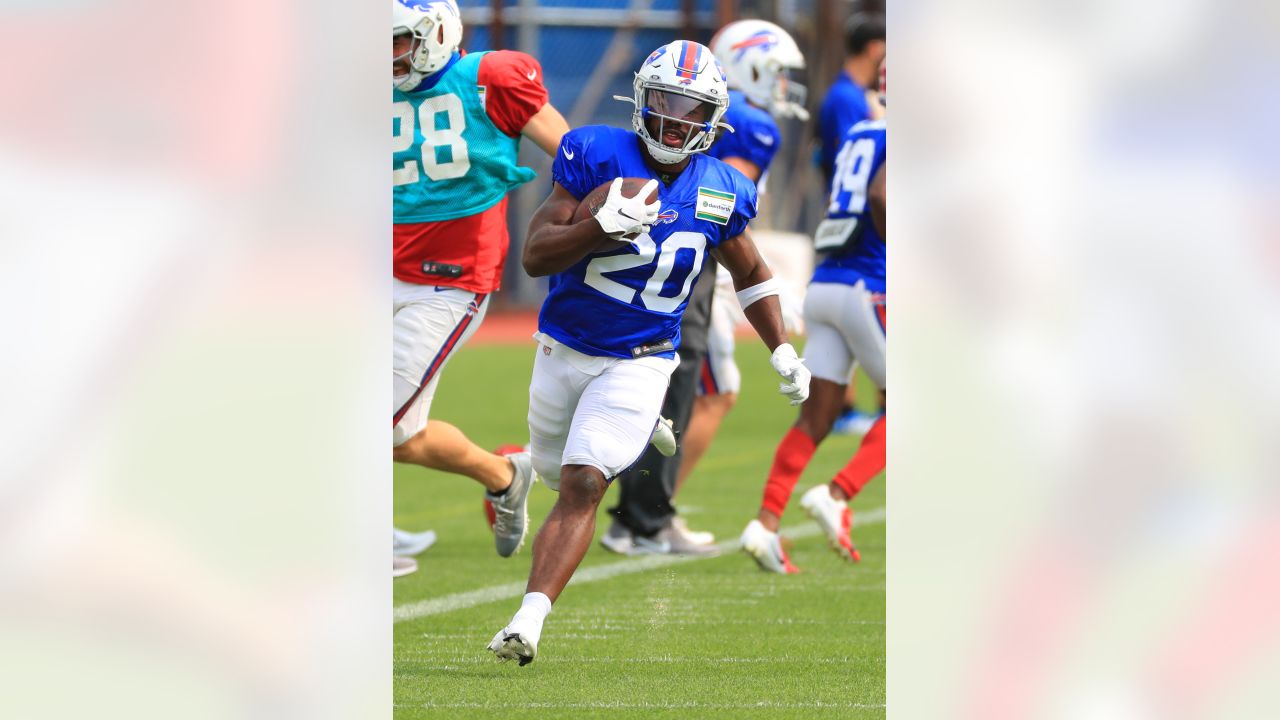 Buffalo Bills running back Zack Moss (20) carries the ball during the  second half of an NFL football game against the Miami Dolphins, Sunday,  Sept. 19, 2021, in Miami Gardens, Fla. (AP