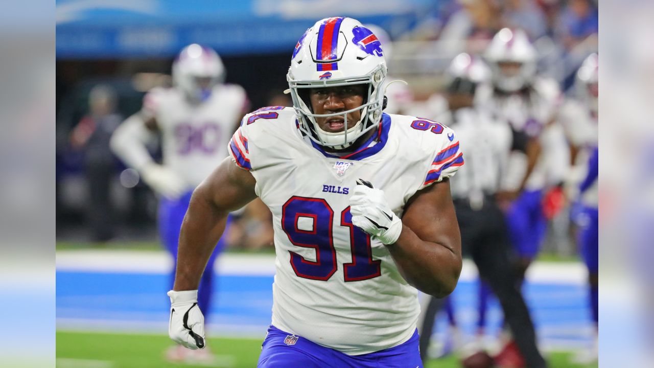 Buffalo Bills linebacker Vosean Joseph (50) playsagainst the Detroit Lions  in the second half of an NFL preseason football game in Detroit, Friday,  Aug. 23, 2019. (AP Photo/Duane Burleson Stock Photo - Alamy