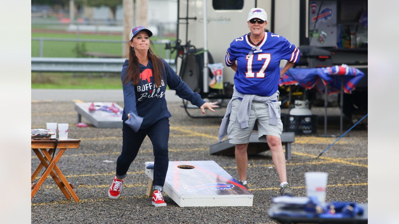 Bills Fans Playing cornhole at the Bills Mafia House show support