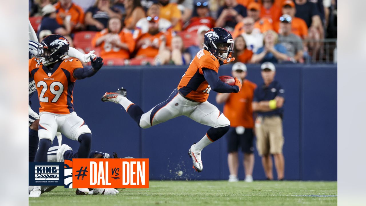 Denver Broncos wide receiver Jalen Virgil runs with the football as he  warms up prior to an NFL preseason football game against the Arizona  Cardinals, Friday, Aug. 11, 2023, in Glendale, Ariz. (