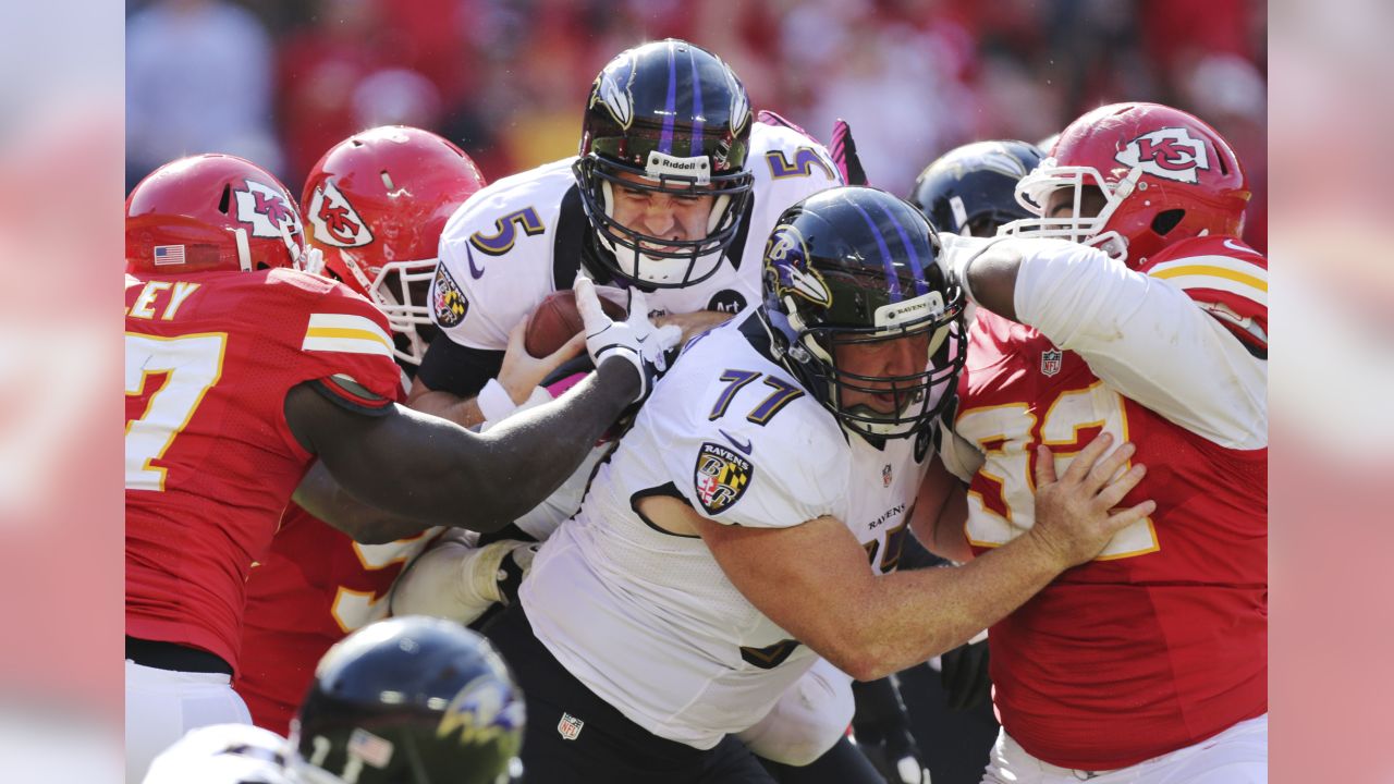 FILE - In this Nov. 13, 2011, file photo, Baltimore Ravens center Matt Birk  holds the ball in the first half of an NFL football game against the  Seattle Seahawks in Seattle.