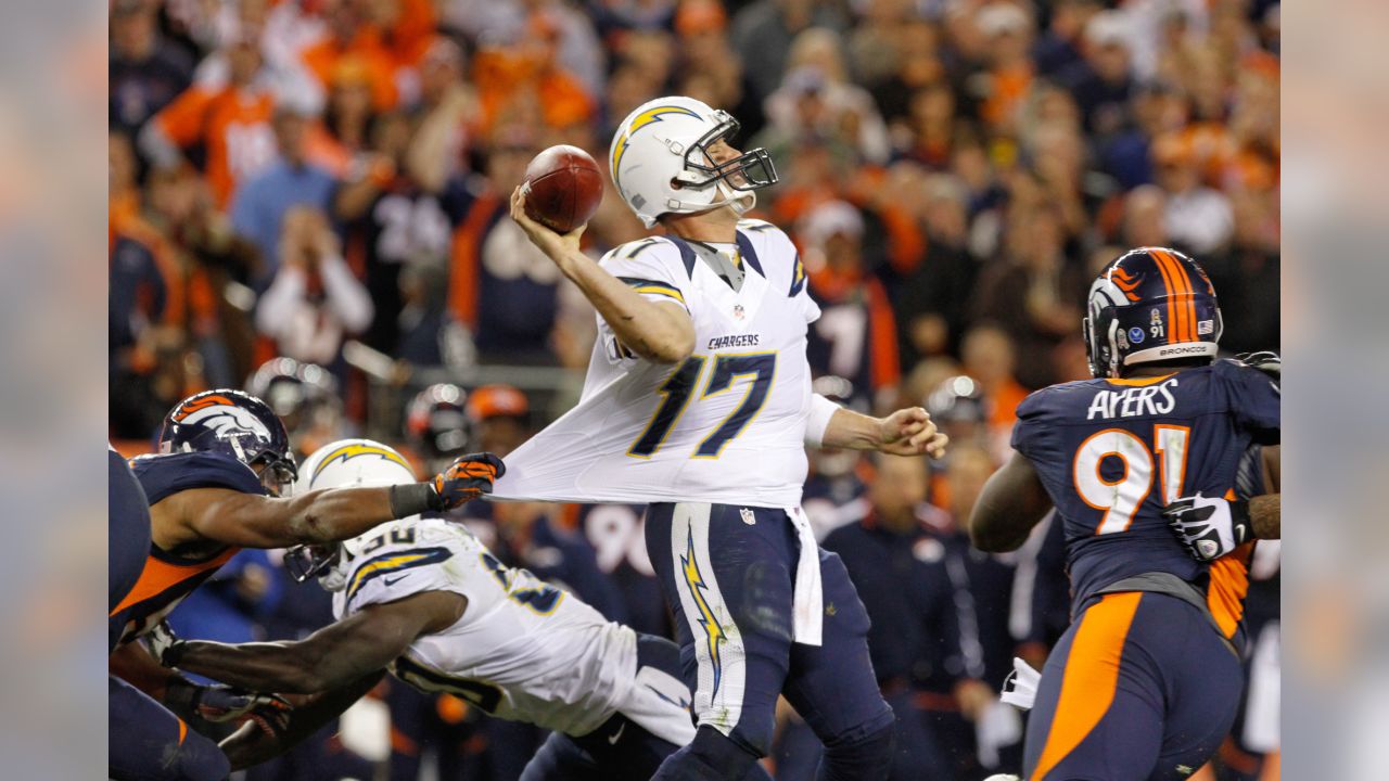 San Diego Chargers Quarterback Philip Rivers (17) goes after a fumbled ball  during game action against the Kansas City Chiefs on January 2, 2005 at  Qualcomm Stadium in San Diego, California. The