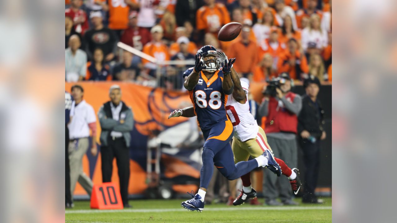 October 15, 2017: Denver Broncos wide receiver Demaryius Thomas (88) during  pre-game warm up of an NFL week 6 matchup between the New York Giants and  the Denver Broncos at Sports Authority