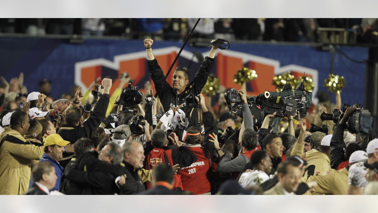 New Orleans Saints quarter back Drew Brees hugs running back Reggie Bush as  the Saints defeat the Indianapolis Colts in Super Bowl XLIV at Sun Life  Stadium in Miami on February 7