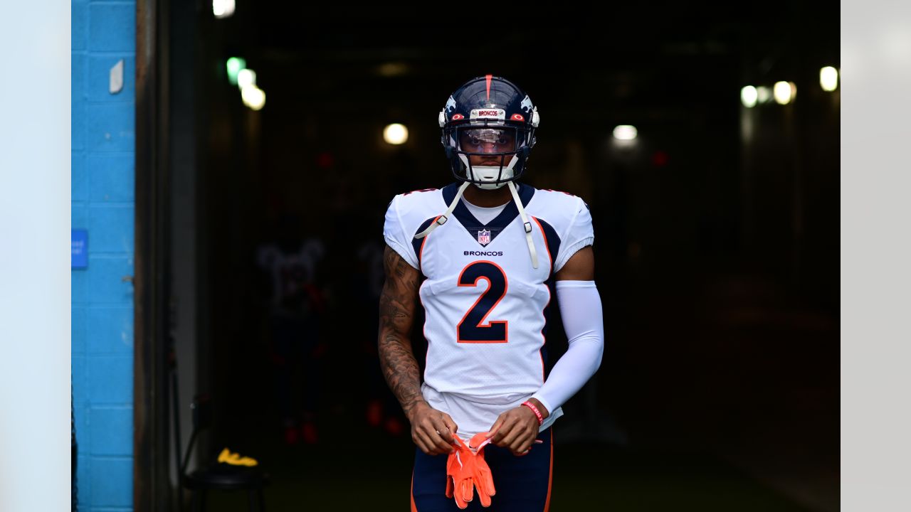 Denver, USA. October 23, 2022: Denver Broncos cornerback Pat Surtain II (2)  drops back in coverage during the second half of the football game between  the Denver Broncos and New York Jets.