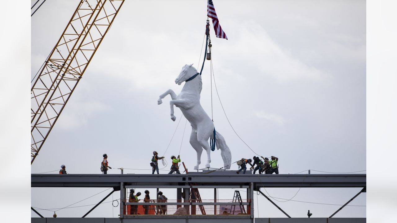 Broncos Horse Empower Field at Mile High Stadium Snow Aerial 