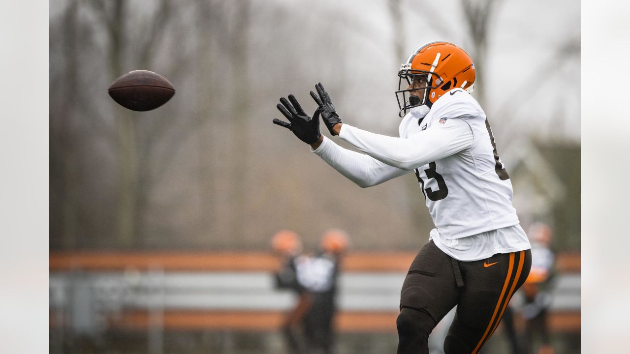 Myles Garrett rocks Dragon Ball Z visor at Orange and Brown scrimmage