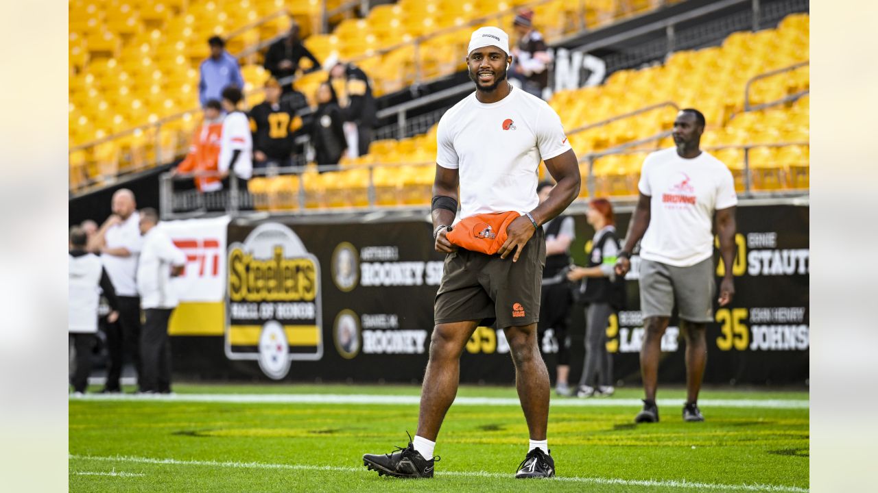 Pittsburgh Steelers cornerback James Pierre (42) runs after the ball during  an NFL football game against the Cleveland Browns, Thursday, Sept. 22,  2022, in Cleveland. (AP Photo/Kirk Irwin Stock Photo - Alamy