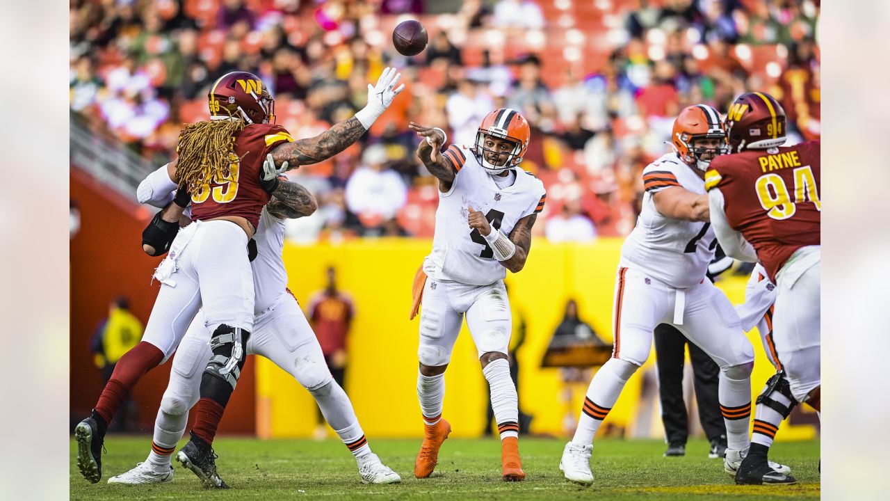 FILE - Fans watch the second half of an NFL football game between the  Cleveland Browns and the Washington Commanders, Sunday, Jan. 1, 2023, at  FedEx Field in Landover, Md. A group