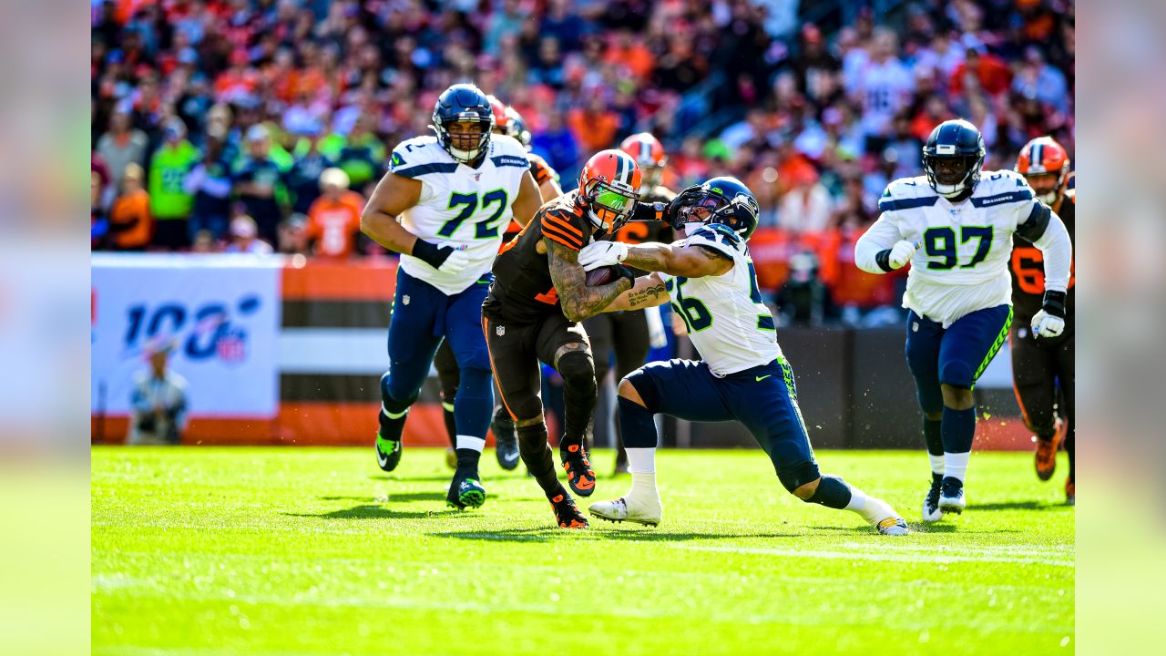 Seattle Seahawks quarterback Russell Wilson (3) warms up before an NFL  football game against the Cleveland Browns, Sunday, Oct. 13, 2019, in  Cleveland. The Seahawks won 32-28. (AP Photo/David Richard Stock Photo -  Alamy