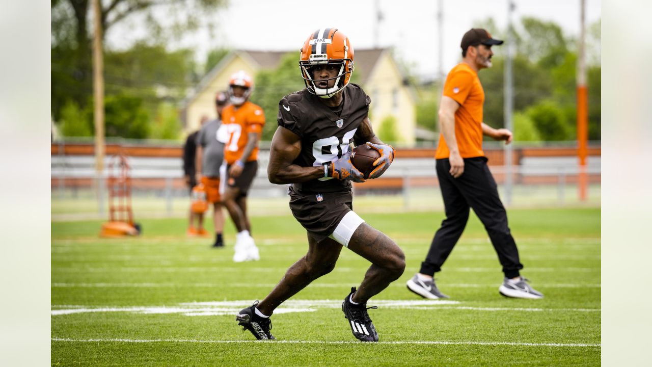 Cleveland Browns rookie Ryan Greenhagen (59) and Storey Jackson